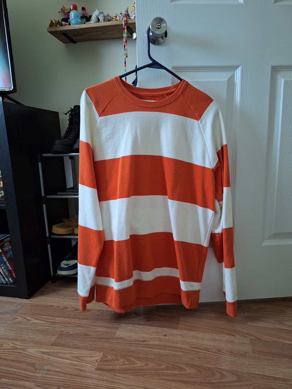 Old Navy Orange and White Wide-Strip Crewneck Sweatshirt